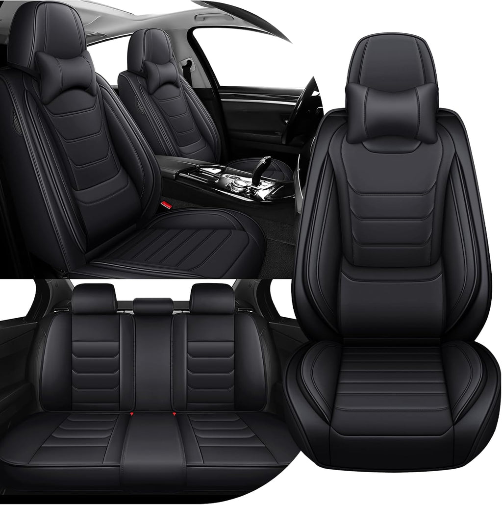 Car Seat Cover Full Set for Buick Envista Seat Covers 2024-2025, Nappa Leather Waterproof Seat Covers for Cars, Airbag Compatible, Universal Automotive Seat Covers (Luxury 5 Seats/Black)