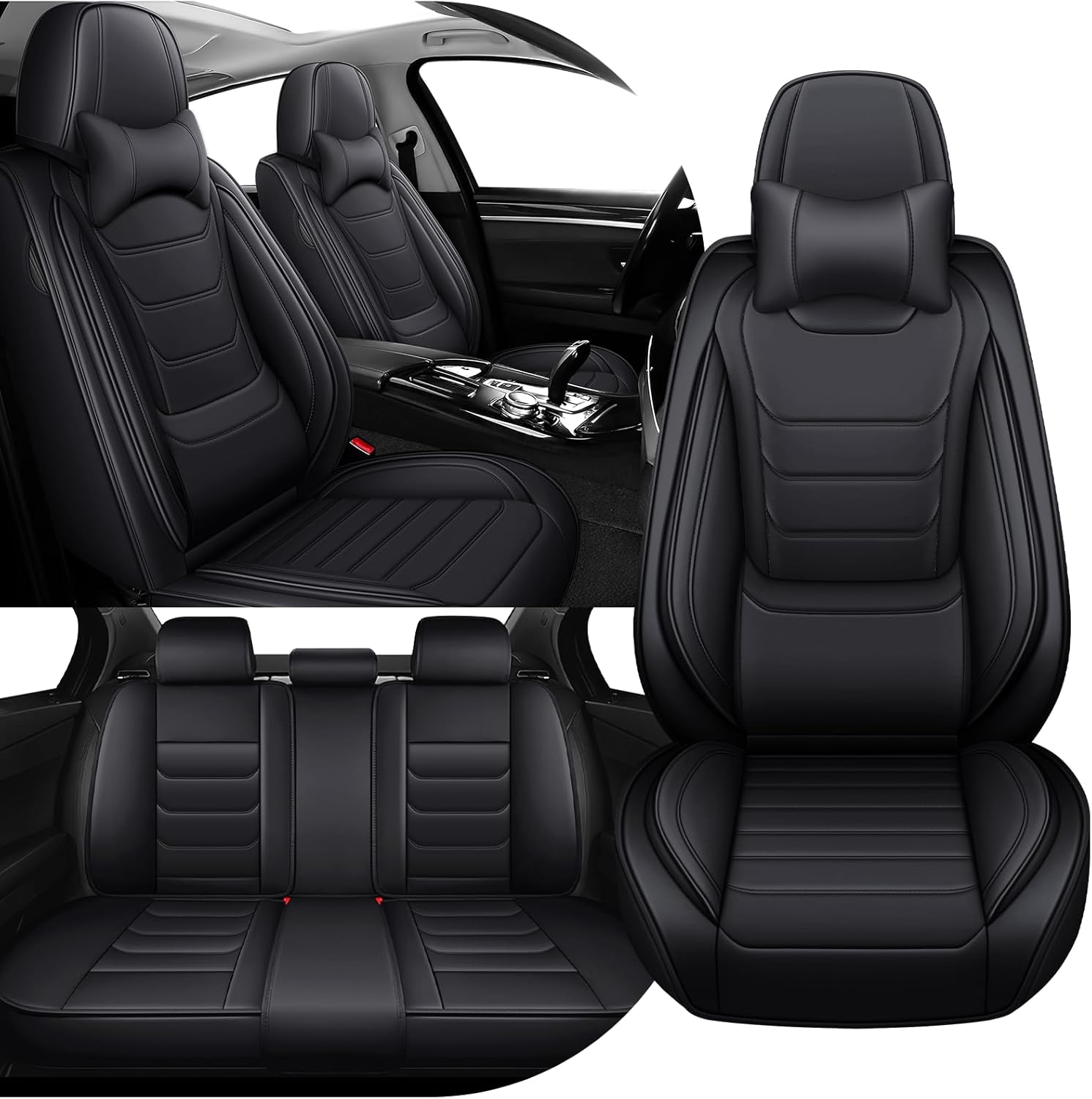 Car Seat Cover Full Set for Buick Envista Seat Covers 2024-2025, Nappa Leather Waterproof Seat Covers for Cars, Airbag Compatible, Universal Automotive Seat Covers (Luxury 5 Seats/Black)