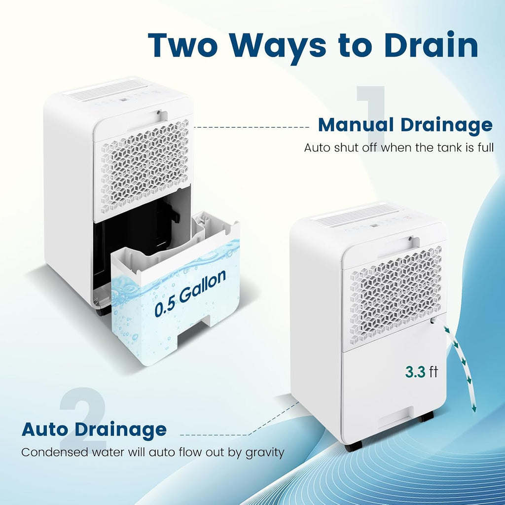 COSTWAY 2500 Sq. Ft Dehumidifier for Basement, 32 Pints Portable Quiet Dehumidifier for Bedroom Bathroom with Sleep Mode, 24H Timer, Auto Shut Off, Auto Defrost & Drain Hose (Navy)