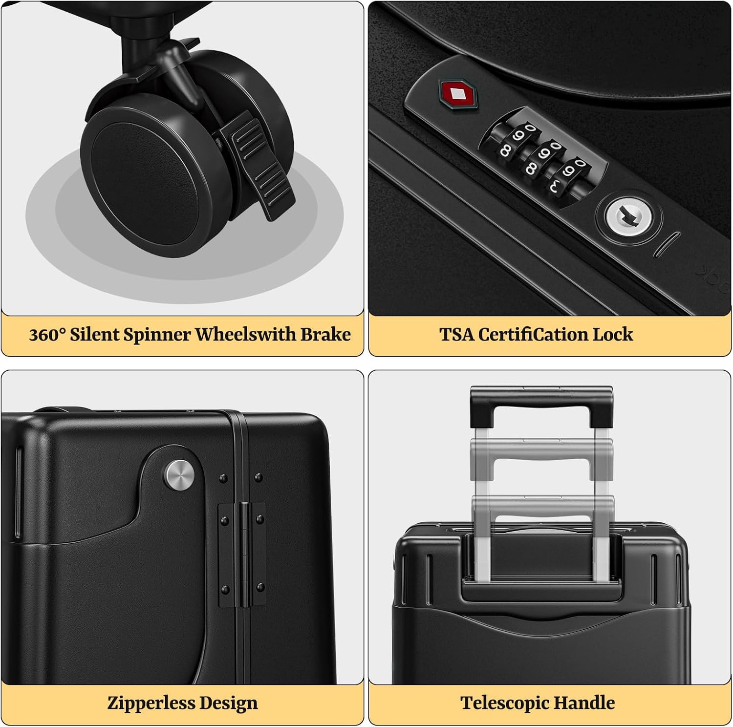 Hardshell Carry On Suitcase with Child Seat, Black Travel Luggage with Front Compartment & 4 Lockable Spinner Wheels, TSA Lock, USB Port, Luggage Cover, Safty Seatbelt (Front-Opening Black, 20 Inch)