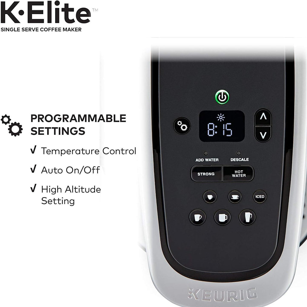 Keurig C K-Elite Maker, Single Serve K-Cup Pod Brewer, with Iced Coffee Capability, Extra Included, 75oz, Brushed Silver Plus Filter Bundle