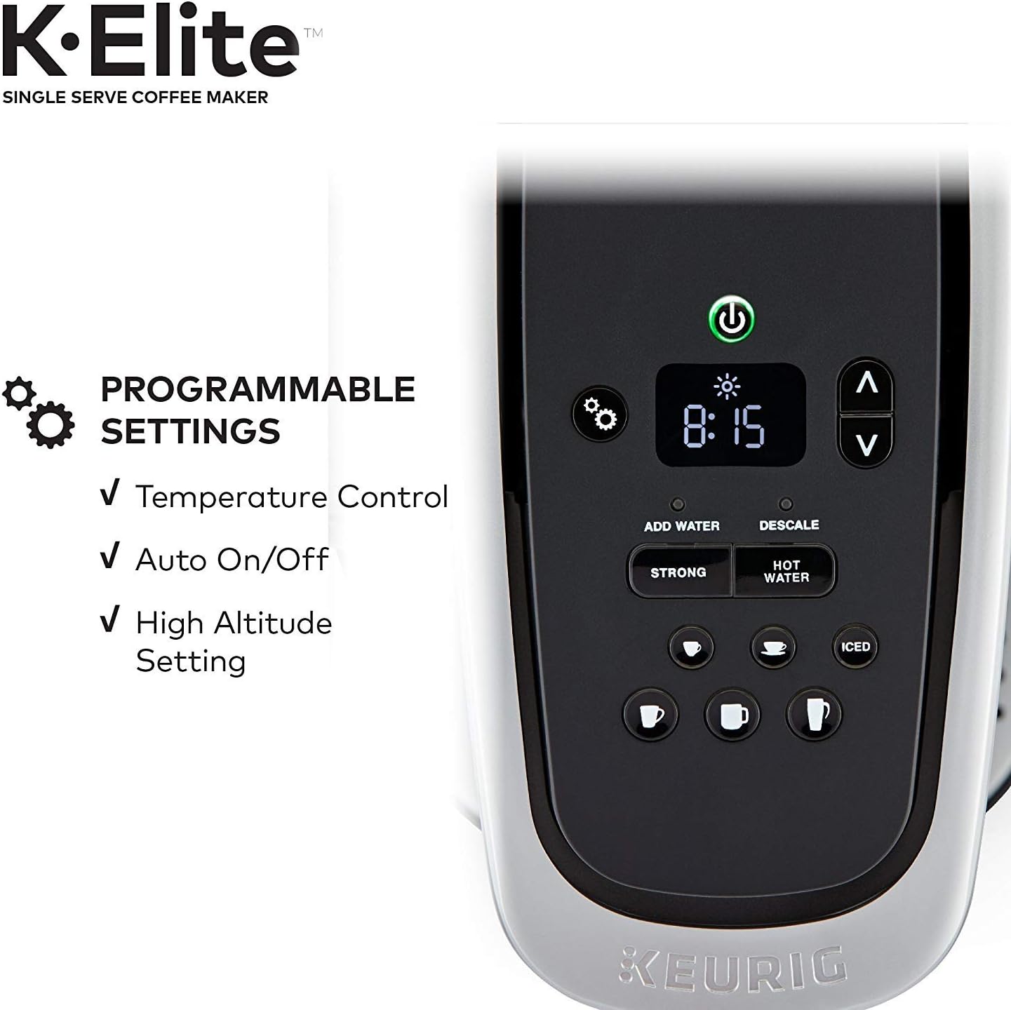 Keurig C K-Elite Maker, Single Serve K-Cup Pod Brewer, with Iced Coffee Capability, Extra Included, 75oz, Brushed Silver Plus Filter Bundle