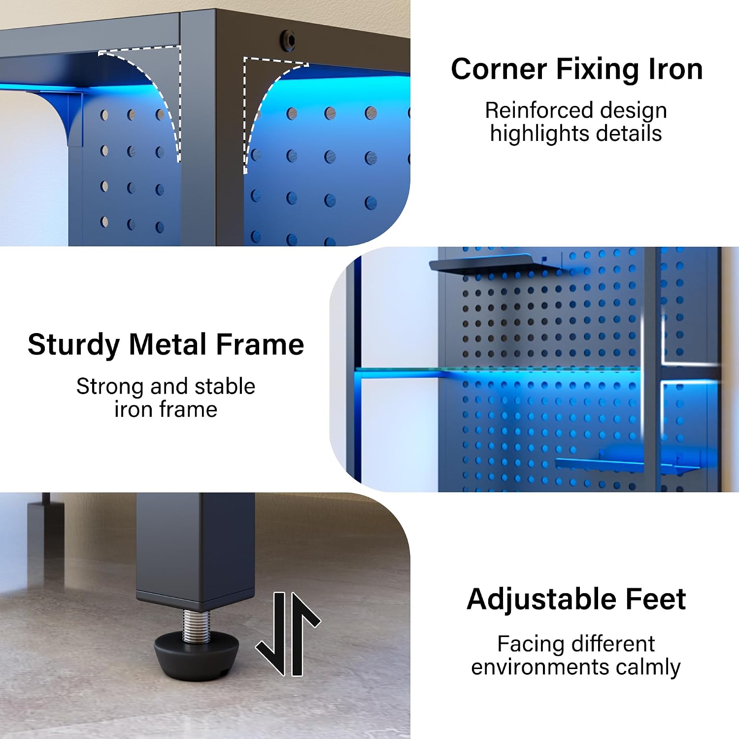 kepptory LED Display Shelf for Collectibles, 4-Tier Glass Shelf with Small Display Shelves and Pegboard Design, Tall Narrow Gaming Shelves with Anti-Tipping Device, Black (65 Inch)
