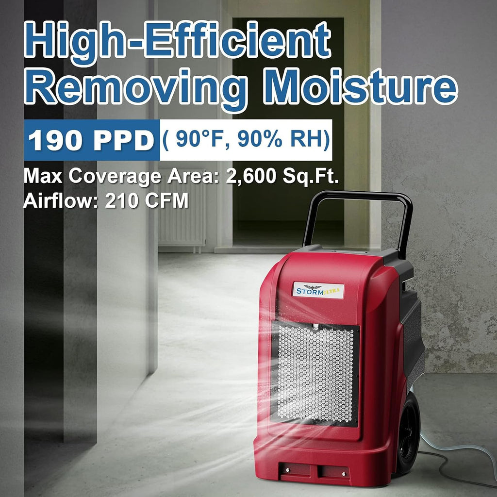 ALORAIR 190 PPD LGR Commercial Dehumidifier with Pump & Drain Hose, Smart APP Control up to 2,600 Sq.Ft Industrial Dehu for Home, Water Damage Restore, Basements, Job Sites, 5 Years Limited Warranty