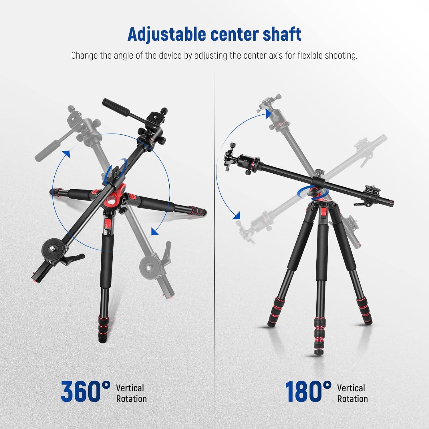 NEEWER 73.6' Horizontal Tripod with Multi Angle Center Column, Ball Head & Central Axis Platform, Heavy Duty Aluminum Camera Tripod Monopod 360° Pan 180° Tilt for Overhead/Macro Shots, Max Load 22lb