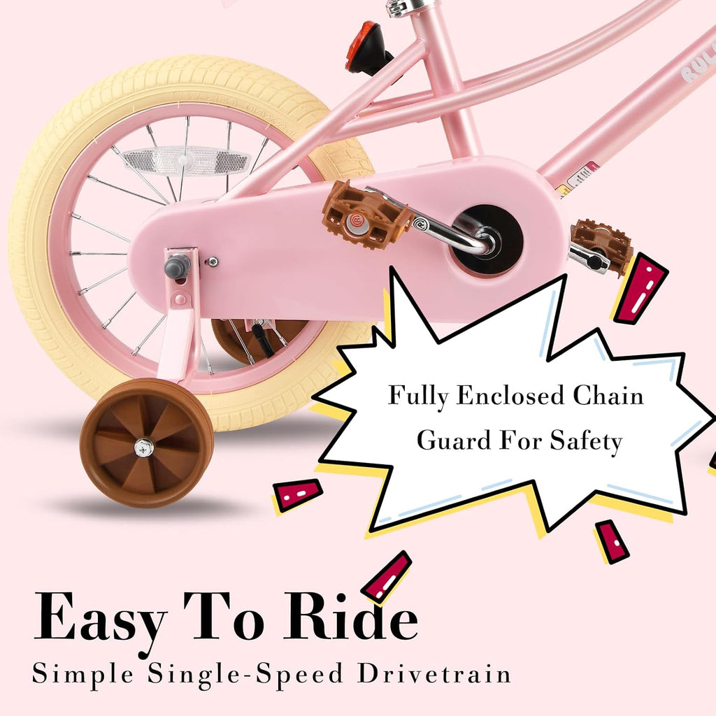 RULLY Donna Kids Bike for Girls Ages 2-7 Years, 12 14 16 Inch Princess Girls Bicycle with Doll Bike Seat, Training Wheels, Basket and Streamers, Kids Cycle Bikes, Multiple Colors | with Doll Bike Seat, Training Wheels, Basket, Streamers, Kids Cycle Bikes