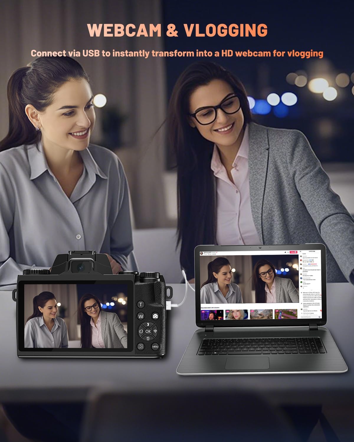 8K Digital Camera for Beginner, Vloggin Camera for YouTube, Autofocus, WiFi, 4 Inch Touchscreen, 16X Digital Zoom, 3000mAh Battery, Dual-Lens, Lens Hood, 32GB TF Card and Flash,Black