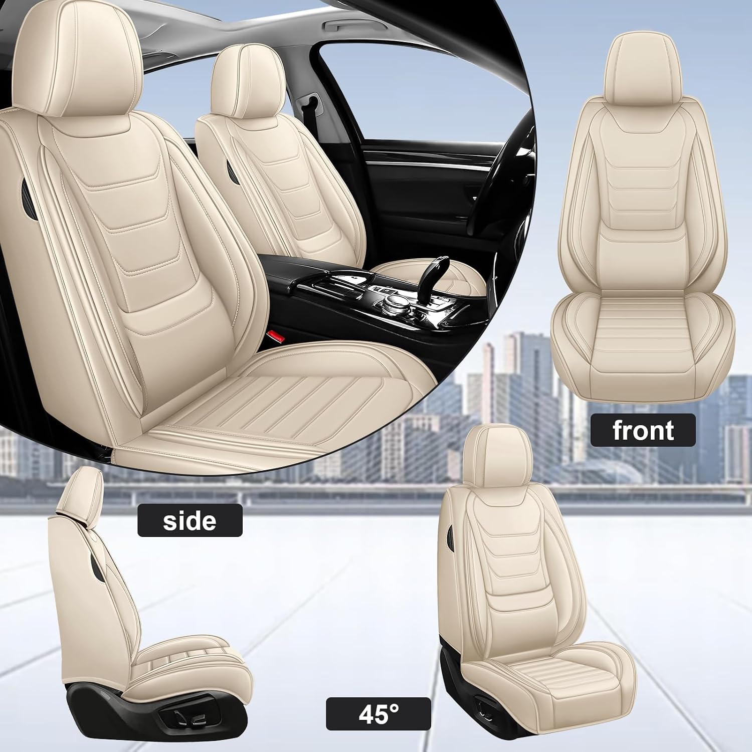 DHAEY Car Seat Covers for Buick Encore GX 2020-2026, Family Seat Covers, Nappa Leather, Wear-Resistant, Anti-Slip, Waterproof, 5PCS Full Set, Beige