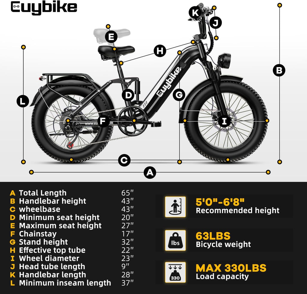 EUYBIKE Electric Bike for Adults 1400W Peak, 48V 20AH(960WH) Removable Battery, 20'x4' Fat Tire Full Suspension 80 Miles Range Step-Thru Hunting Ebike, 7-Speed Dual Brakes Electric Bicycle