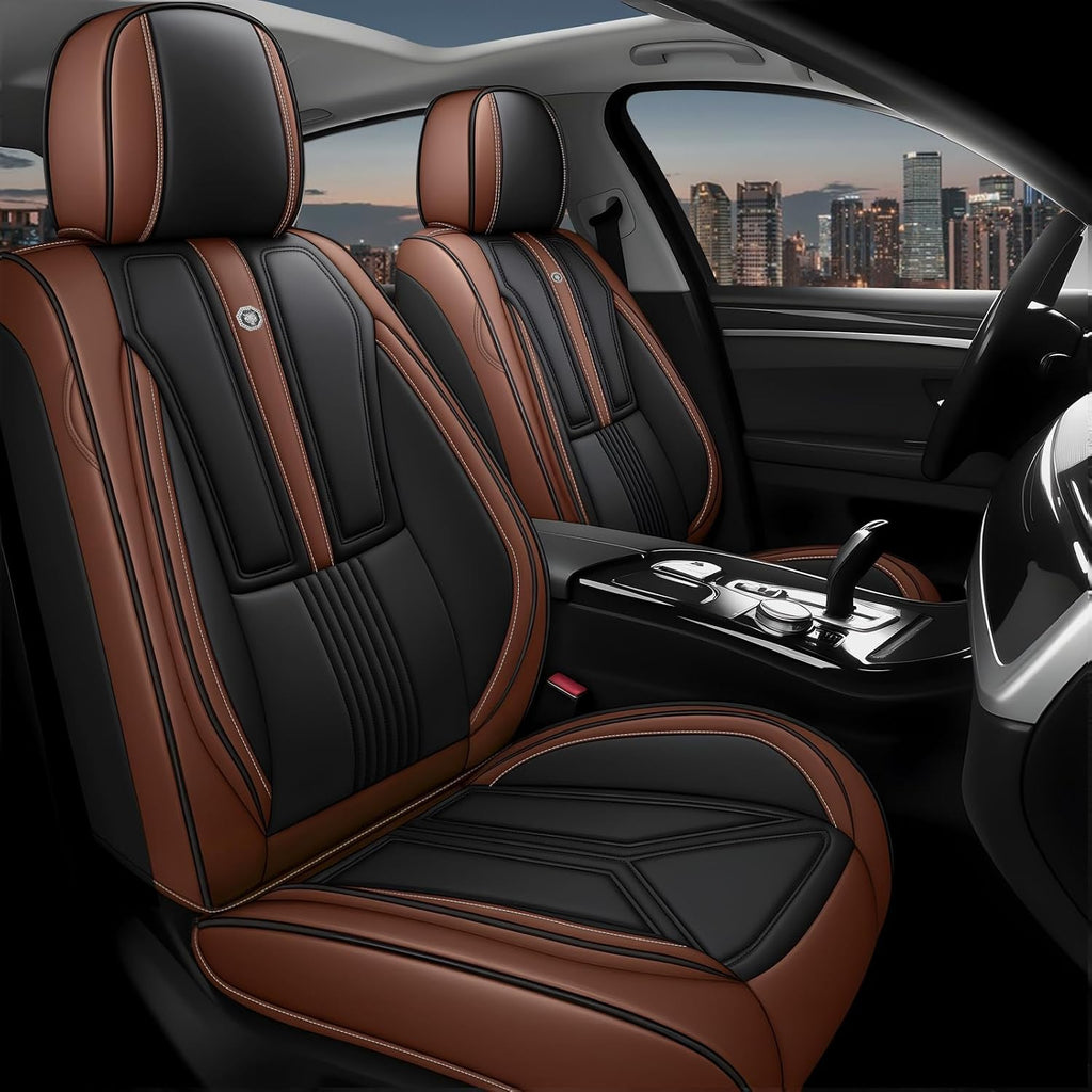 Arazi Car Seat Covers Full Set for Toyota Prius 2001-2025, Nappa Leather Seat Cover Full Coverage Waterproof Seat Protector (Black&Brown,5 Seats Standard)