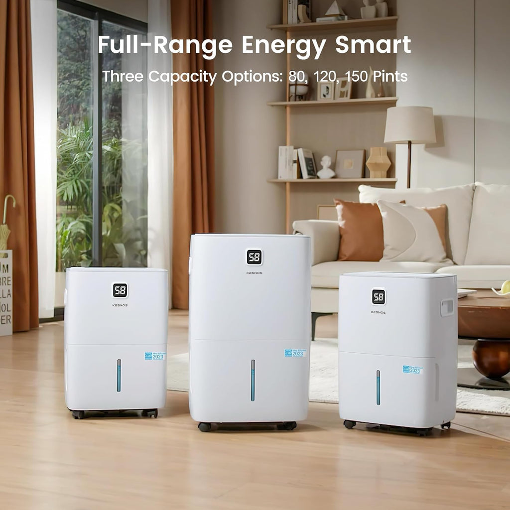 Kesnos 120 Pints Energy Star Dehumidifier for Basement & Home with Drain Hose, Front LED Display and 1.06 Gal Water Tank, Ideal for Large Room up to 6,500 Sq. Ft., Auto Defrost, Timer