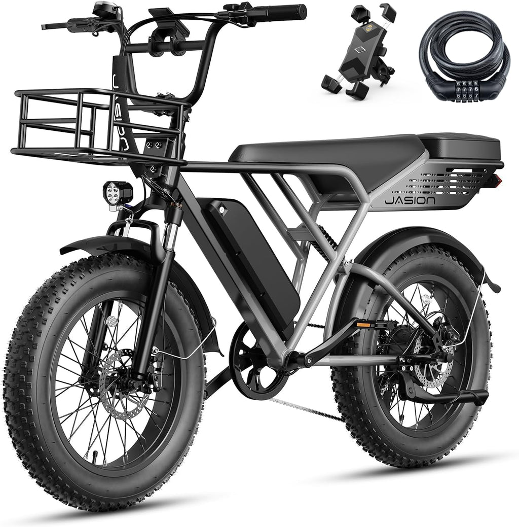 Jasion RetroVolt Electric Bike for Adults, 2000W Peak Motor- 30MPH Electric Dirt Bike, 48V 13AH Battery Mountain EBike, Max 70Miles Electric Motorcycle, 20'' X 4'' Fat Tire All-Terrain E-Bike