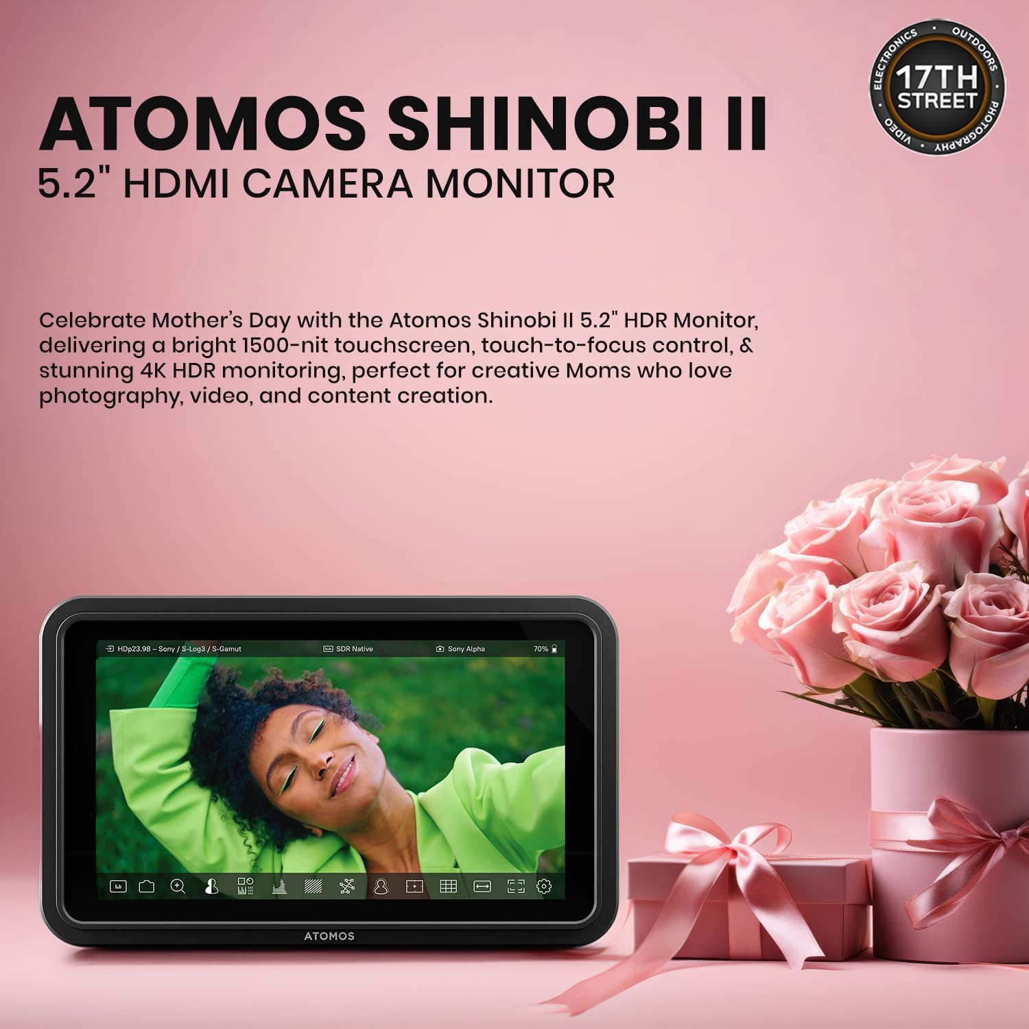 Atomos Shinobi II 5.2' HDMI Camera Monitor with HDR Touchscreen Display | Lightweight Monitor for Photography with Battery, Charger and Camera Hot Shoe Mount Advanced Bundle Set