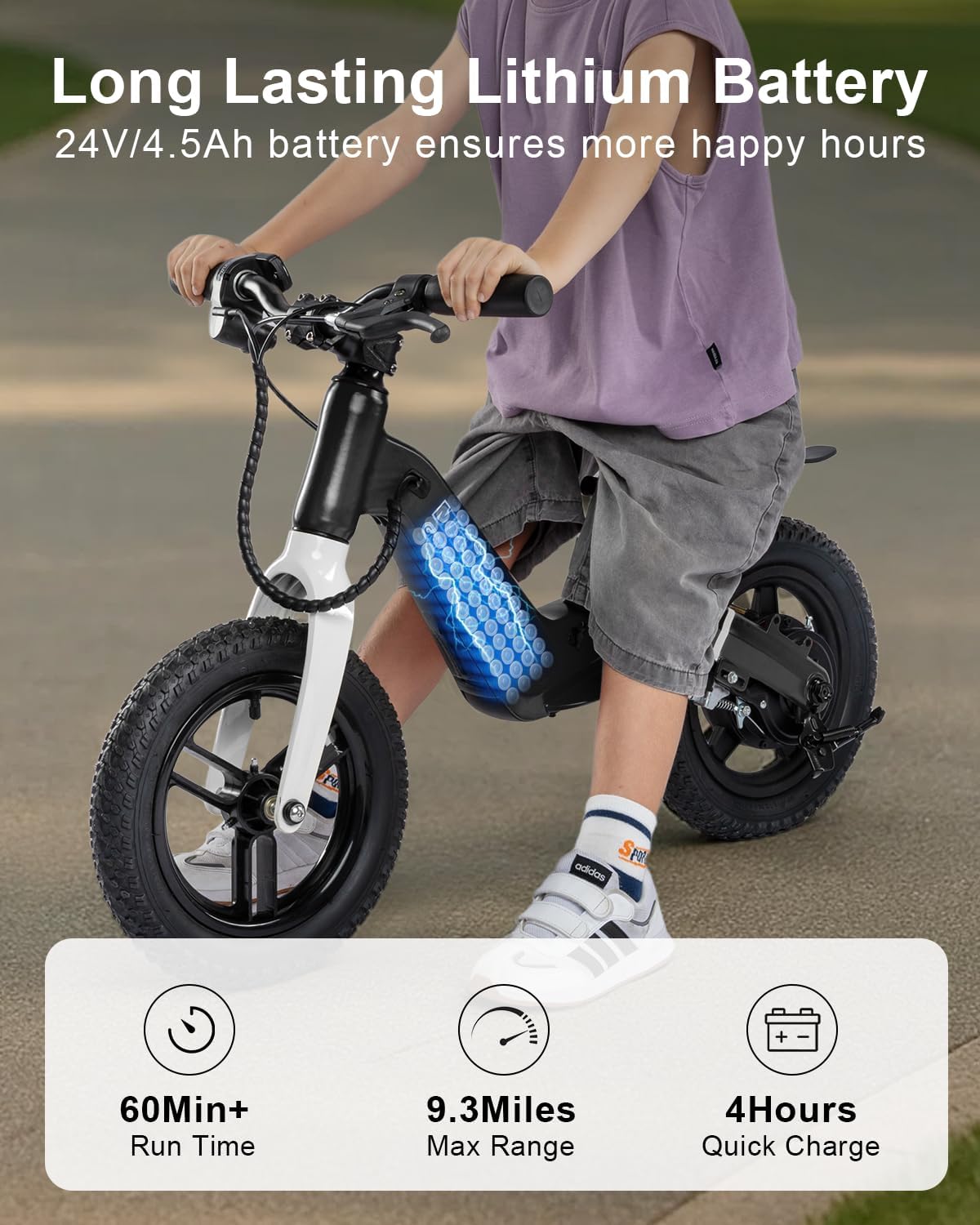 GROWNEER Electric Balance Bike for Kids, 12/14 Inch Tires, Ages 3-6, Lightweight Magnesium Alloy Frame, 3 Speed Settings(3.1/6.2/9.3 MPH), Light-up Front Tire & Adjustable Seat, Toddler Electric Bike