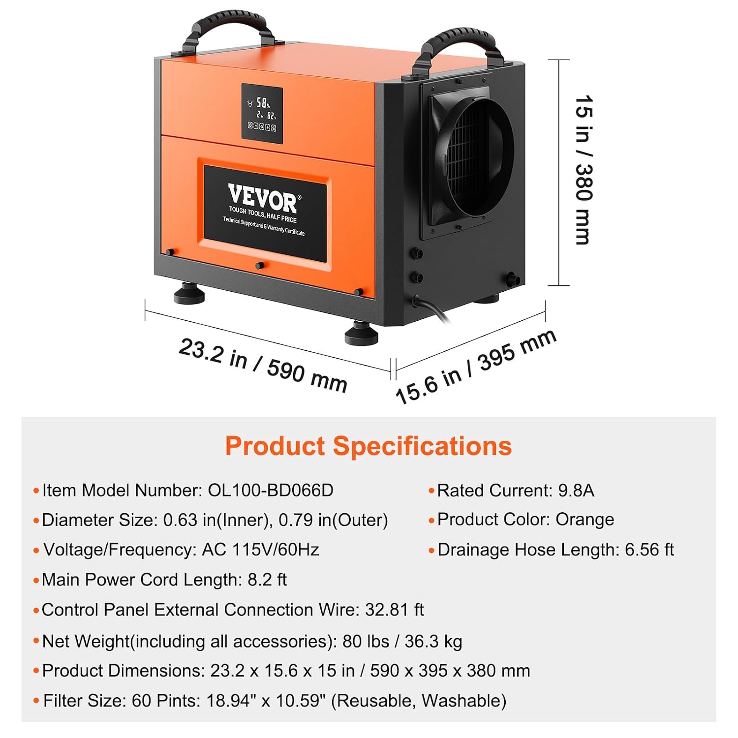 VEVOR 190 Pints Commercial Dehumidifier with Drain Hose for Crawl Spaces, Basements Warehouse & Job Sites, Large Capacity Dehumidifier for Water Damage Restoration, Auto Defrost, CSA Listed