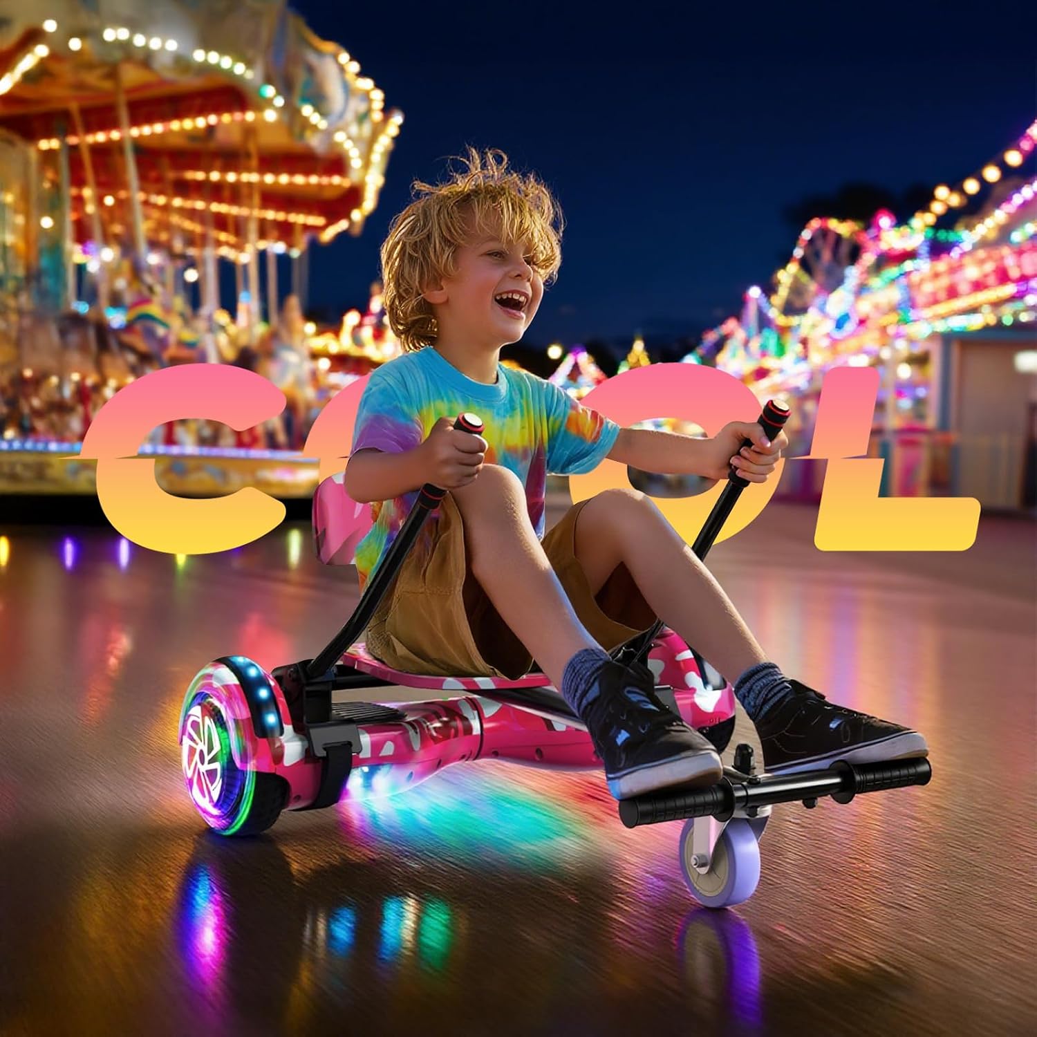 Scooter Seat Attachment, Scooter with Go Kart for Kids Boys Girls Adults, LED Lights, Bluetooth(Include Go-Kart)