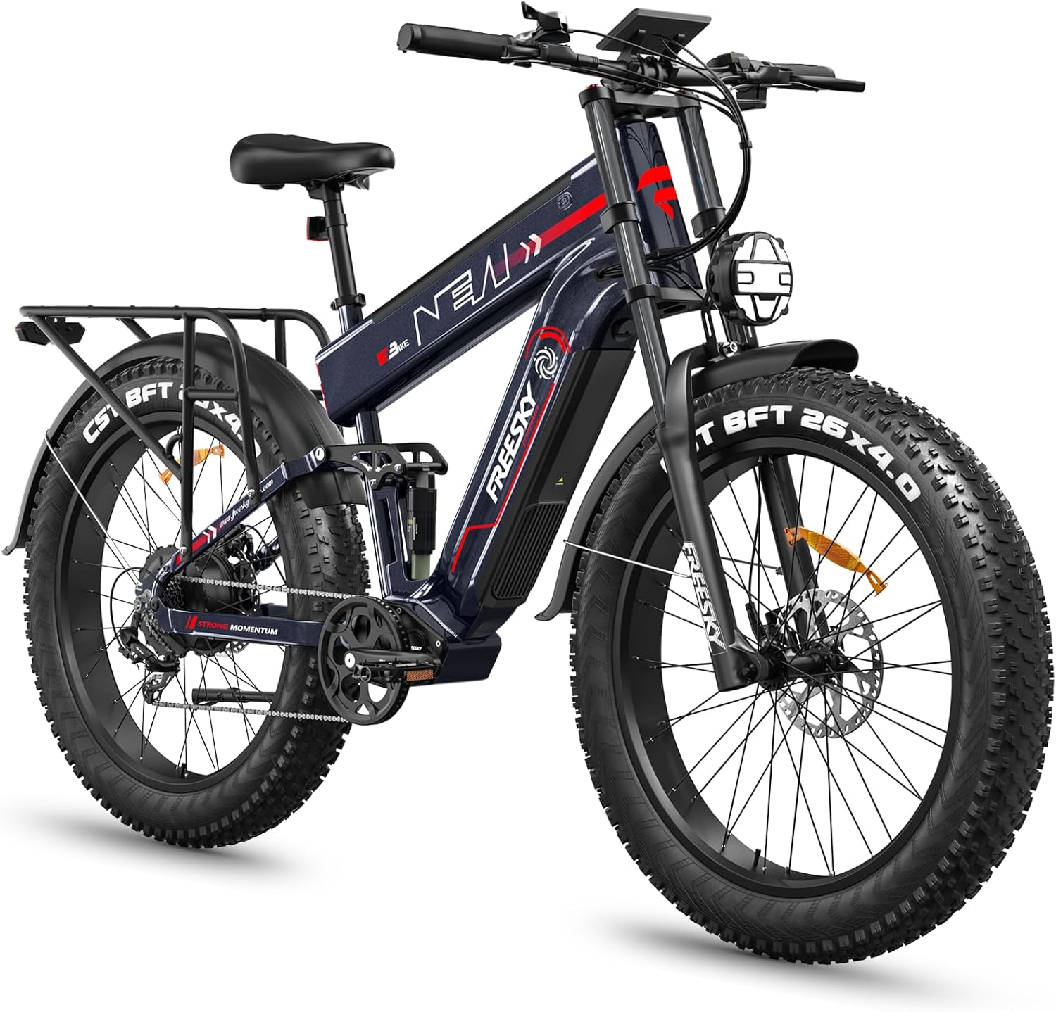 FREESKY 2026 Alaska Pro Dual Battery 48V 45AH 200 Miles 40MPH Electric Bike for Adult, 4000W High-Torque Motor Long Range Fat Tire Ebike, 26' Full Suspension Mountain E Bike, UL 2849 Certified by TÜV