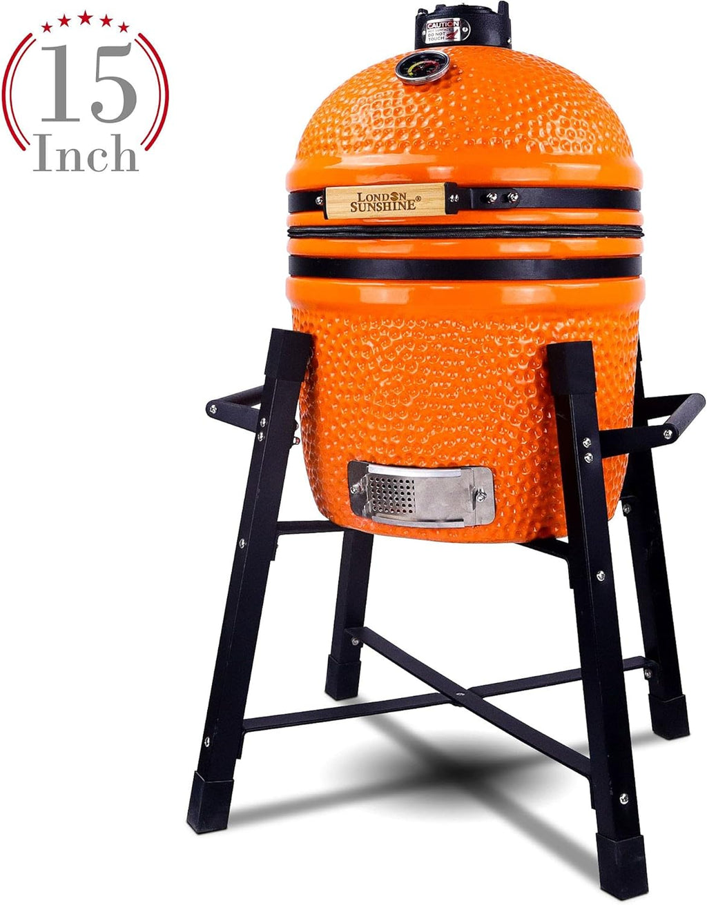 London Sunshine Ceramic Kamado Charcoal BBQ Grill and Smoker, Stainless Steel Grates -15' Ceramic with Tall Stand (ORANGE)