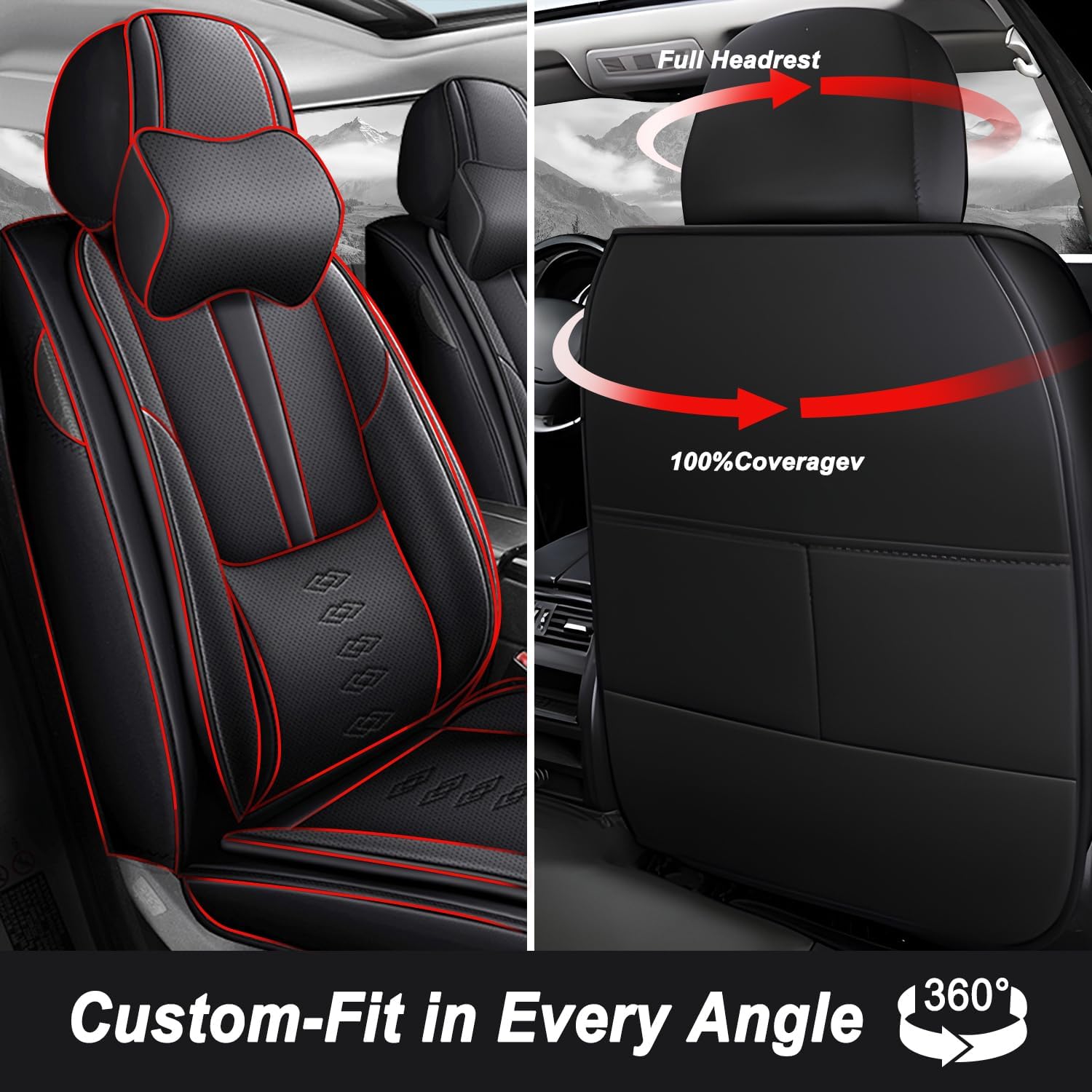 Car Seat Covers 5 Seats Fit for Mitsubishi Montero 1999-2005,Waterproof Leather Seat Covers,Airbag Compatible,Car Seat Protectors Interior Sets(5PCS with Pillows,Black)