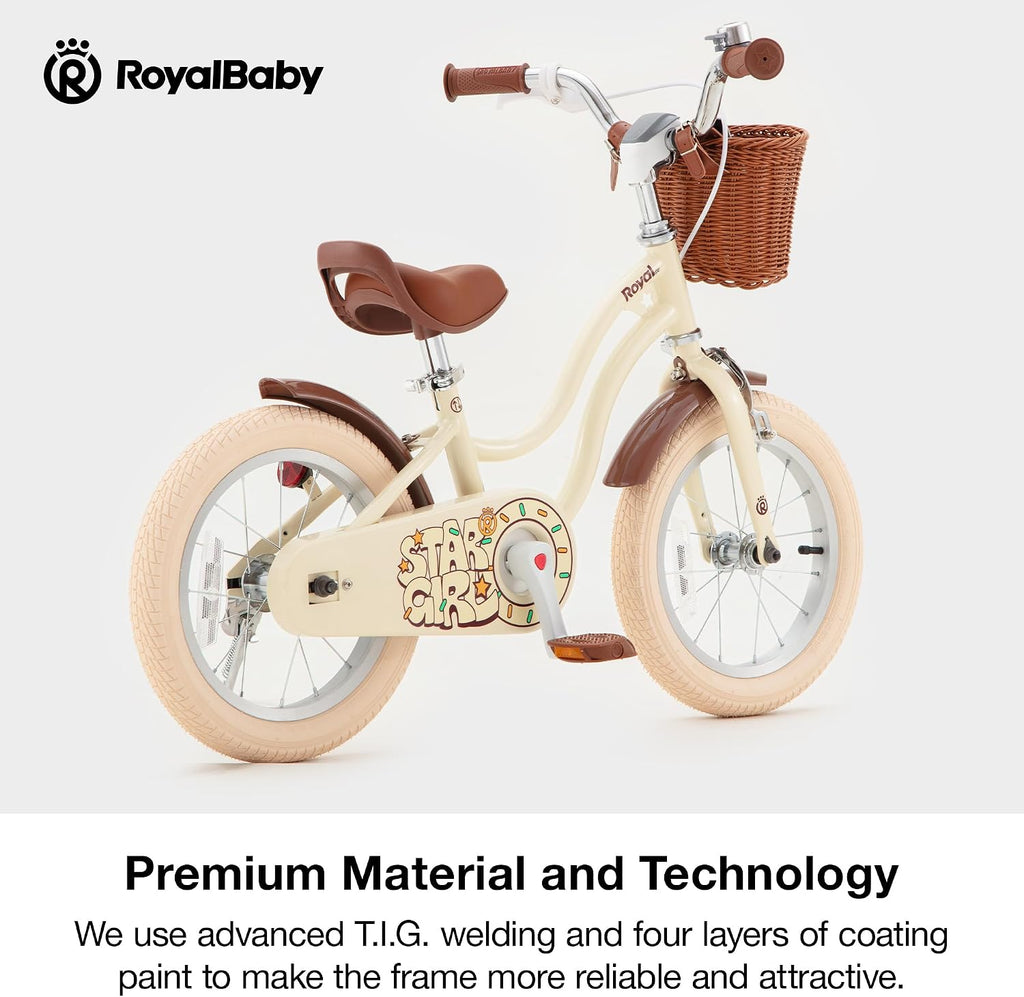 RoyalBaby Girls Bike, Stargirl EZ Kids Bike Balance and Pedal Bicycle with Basket and Dual Handbrake, 12 14 16 18 Inch Toddlers to Big Kids 3-8 Years, Multiple Colors