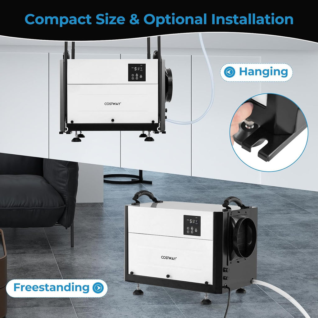 COSTWAY 124 PPD Commercial Dehumidifier, 1300 Sq.Ft Crawl Space Dehumidifier with 9.8 FT Drain Hose & Wired Remote Control Panel, Ideal for Basement, Warehouse, Job Site (White)