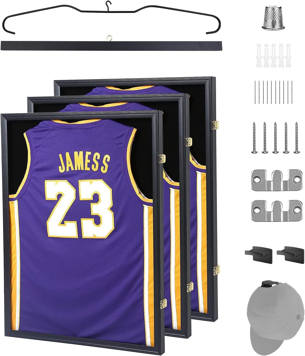 Nice C Jersey Frame Display Case, Jersey Shadow Box T Shirt Display Case, Football Jersey Frame, with 98% UV Protection, Hangers and Hookers, Valet Pinboard, Acrylic, Basketball (3 Pack)