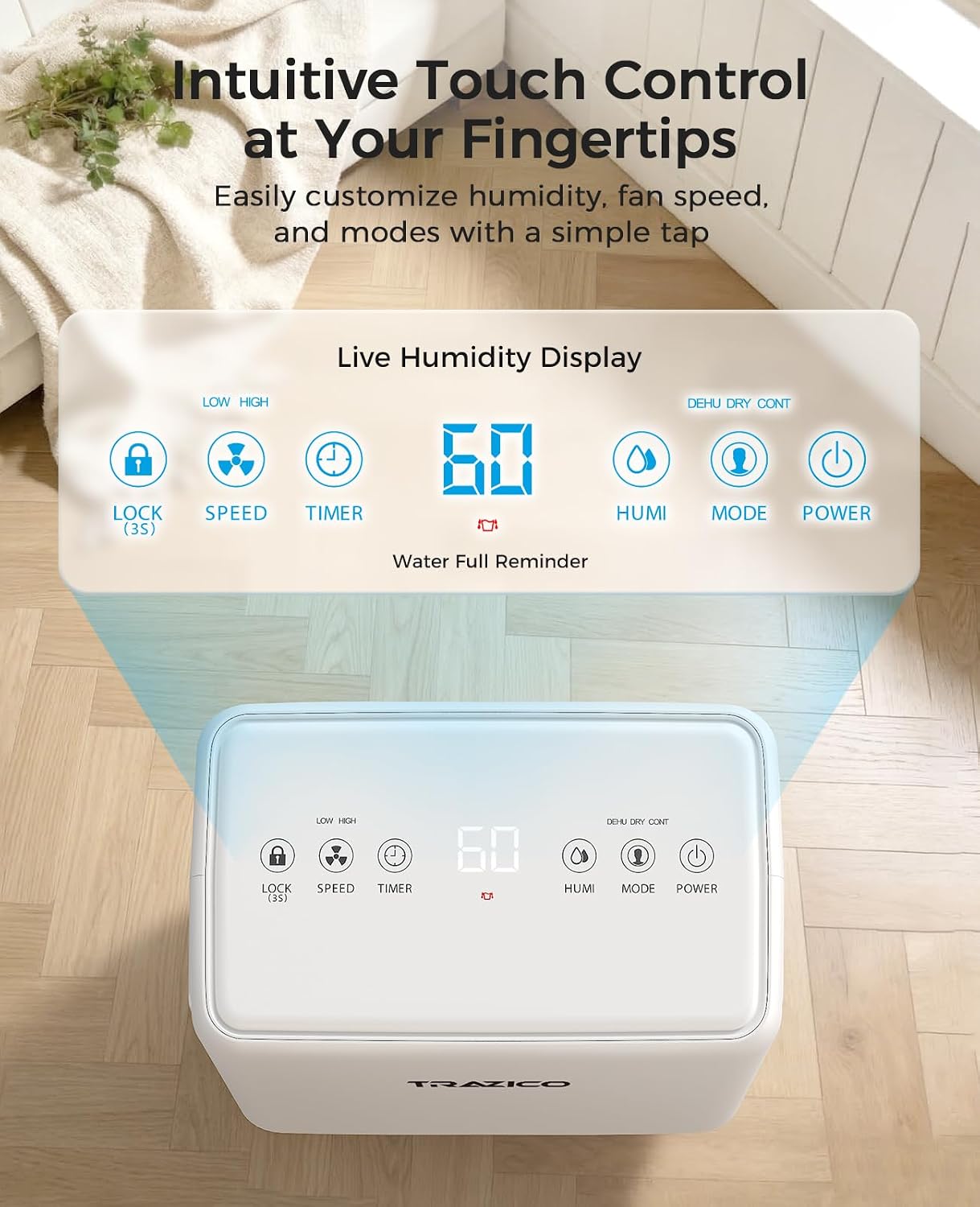 2000 Sq.ft Dehumidifier for Basement, Trazico 30 Pint Dehumidifiers for Home with Drain Hose, Quiet Operation, Intelligent Humidity Control, 3 Modes, 24H Timer, Auto Defrost, for Bathroom Bedroom RV