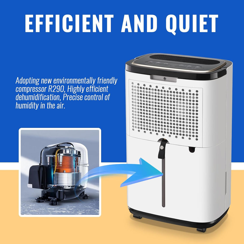 WANAI 50 Pint Portable Dehumidifier with Drain Hose for Basements, 4,500 Sq. Ft. Dehumidifiers Auto Drain or Manual Drainage, Quiet Dehumidifier for Home with 6L Water Tank