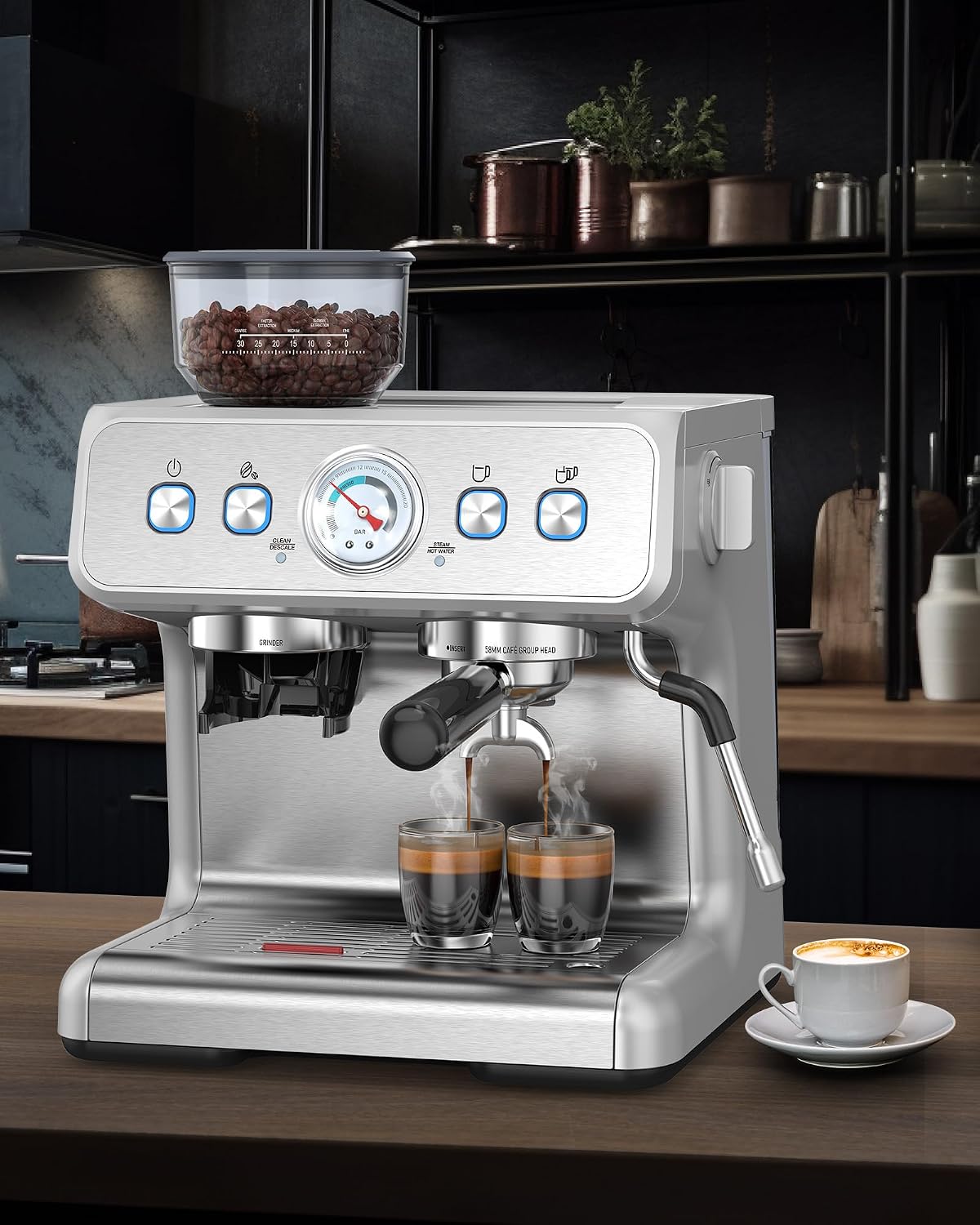 COWSAR Espresso Machine with Grinder, 2025 Upgraded Espresso Machine 15 Bar, Expresso Machine with Milk Frother Steam Wand, 75 Oz Removable Water Tank for Cappuccino, Latte, Stainless Steel