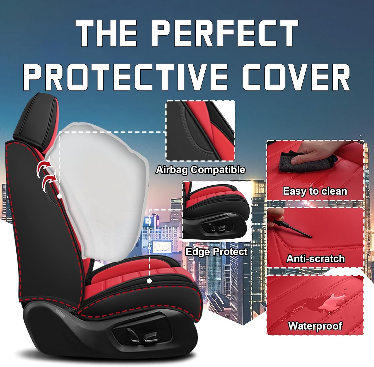 Car Seat Cover Full Set for Kia EV9 Seat Covers 2024-2025, Nappa Leather Waterproof Seat Covers for Cars, Airbag Compatible, Universal Automotive Seat Covers(Luxury Full Set/Black Red)