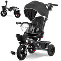 RIDYEE 7-in-1 Tricycle for 18 Months to 5 Years, All-Terrain Rubber Tires, Dual Wheel Brakes, Rotatable Seat for Toddlers 1.5-3, Tricycle for 3-5 Years with DIY Stickers, Grey