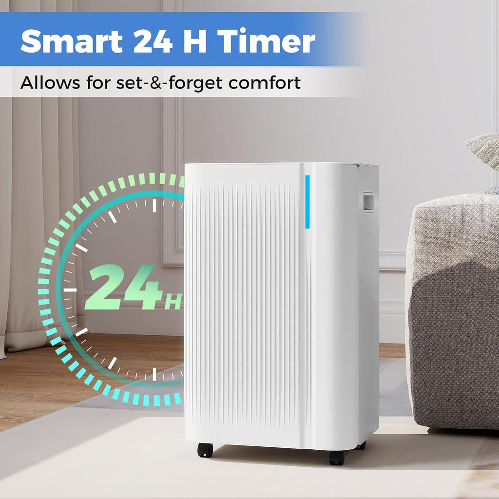 COSTWAY 54 Pints Dehumidifier for Basement, 4500 Sq.Ft Portable Dehumidifier with Drain Hose, 1.1 Gal Water Tank, 3 Modes, 24 H Timer, 3-Color Light, Auto Defrost, Memory, Child Lock