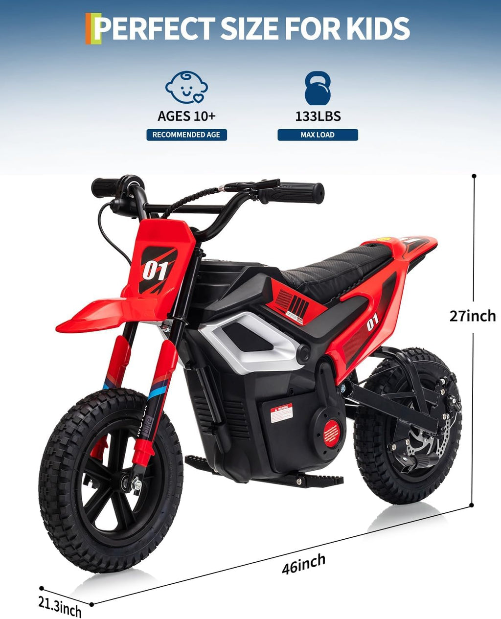 GarveeLife Electric Dirt Bike for Teens, 12' Fat Tire 350W Electric Motorcycle with 24V Battery, 14MPH Top Speed, 130 LBS Max Load, Mini Dirtbike for Kids, Mountain Off-Road Bike Fit Age 10+
