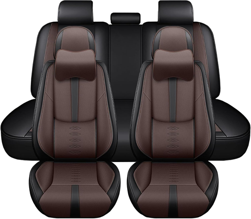 Leather Seat Covers for Mazda CX-50 Hybrid 2025,Car Seat Covers Full Set,Waterproof Car Seat Protectors with Airbag,Comfort Interior Cover Seats for Cars(Black+Brown,Pillows)