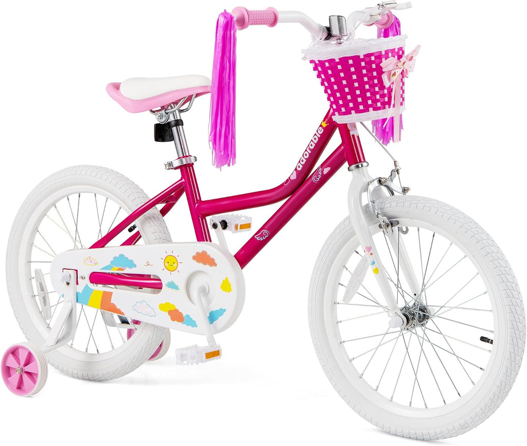 BABY JOY Girls Bike, 12' 14' 16' 18' Kids Bike for 3-8 Years Old with Training Wheels, Adjustable Seat & Handlebar, Handbrake & Coaster Brake, Children Bicycle