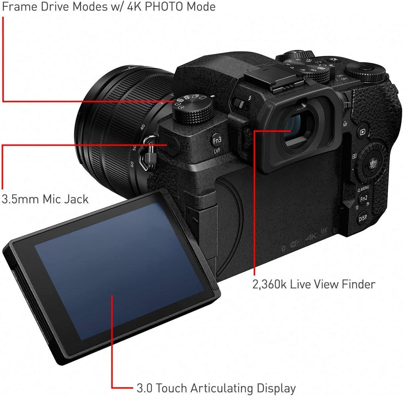 Panasonic LUMIX G95D 20.3 Megapixel Mirrorless Camera, 12-60mm F3.5-5.6 Micro Four Thirds Lens, 5-Axis Dual I.S. 2, 4K 24p 30p Video, Pre-Installed V-Log L, 3' OLED Touchscreen - DC-G95DMK(Black)