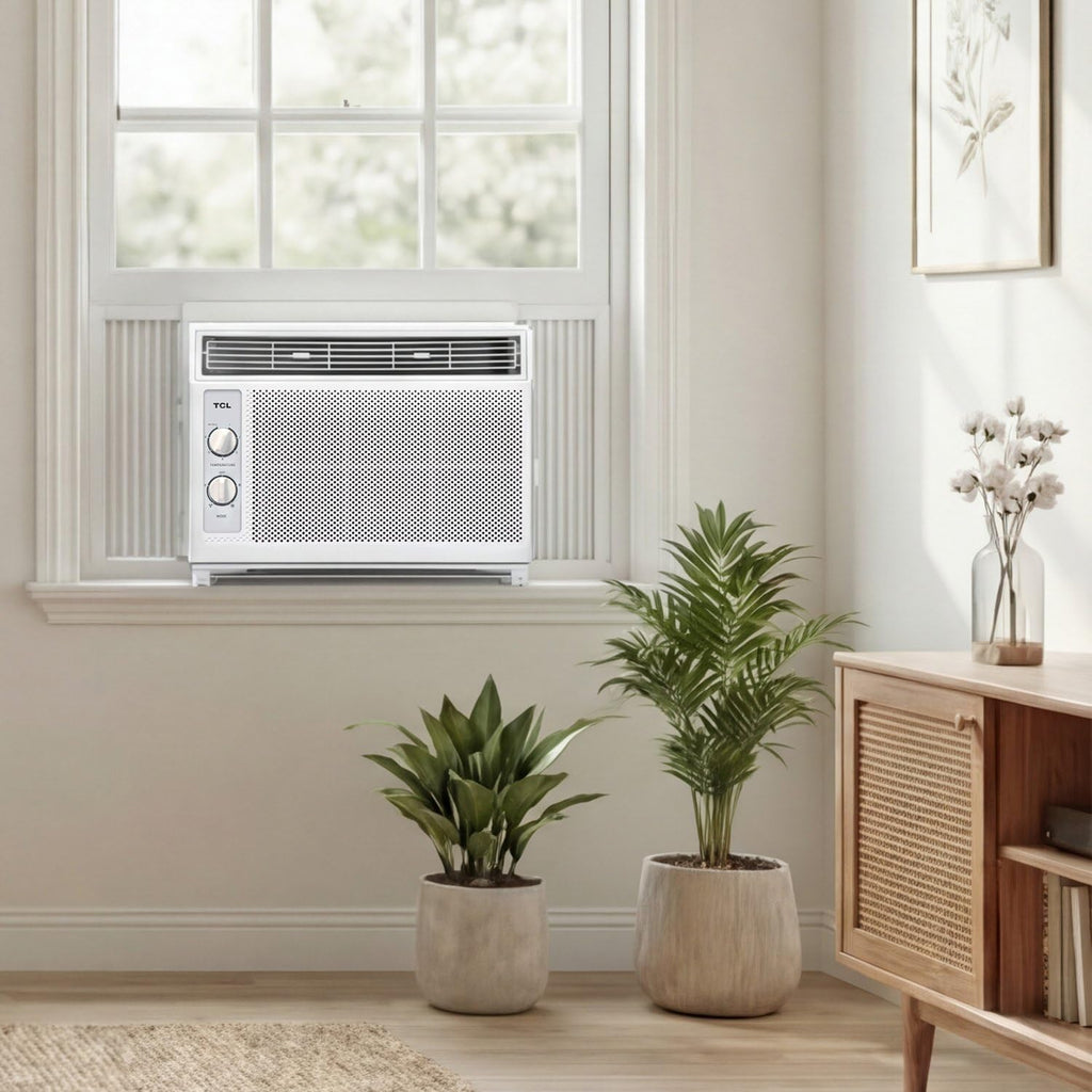 TCL 5000 BTU Window Air Conditioner, Compact Energy Efficient AC Unit with Fan & Reusable Filter for Bedroom, Living Room, Garage, Other Rooms Up To 150 Sq. Ft.