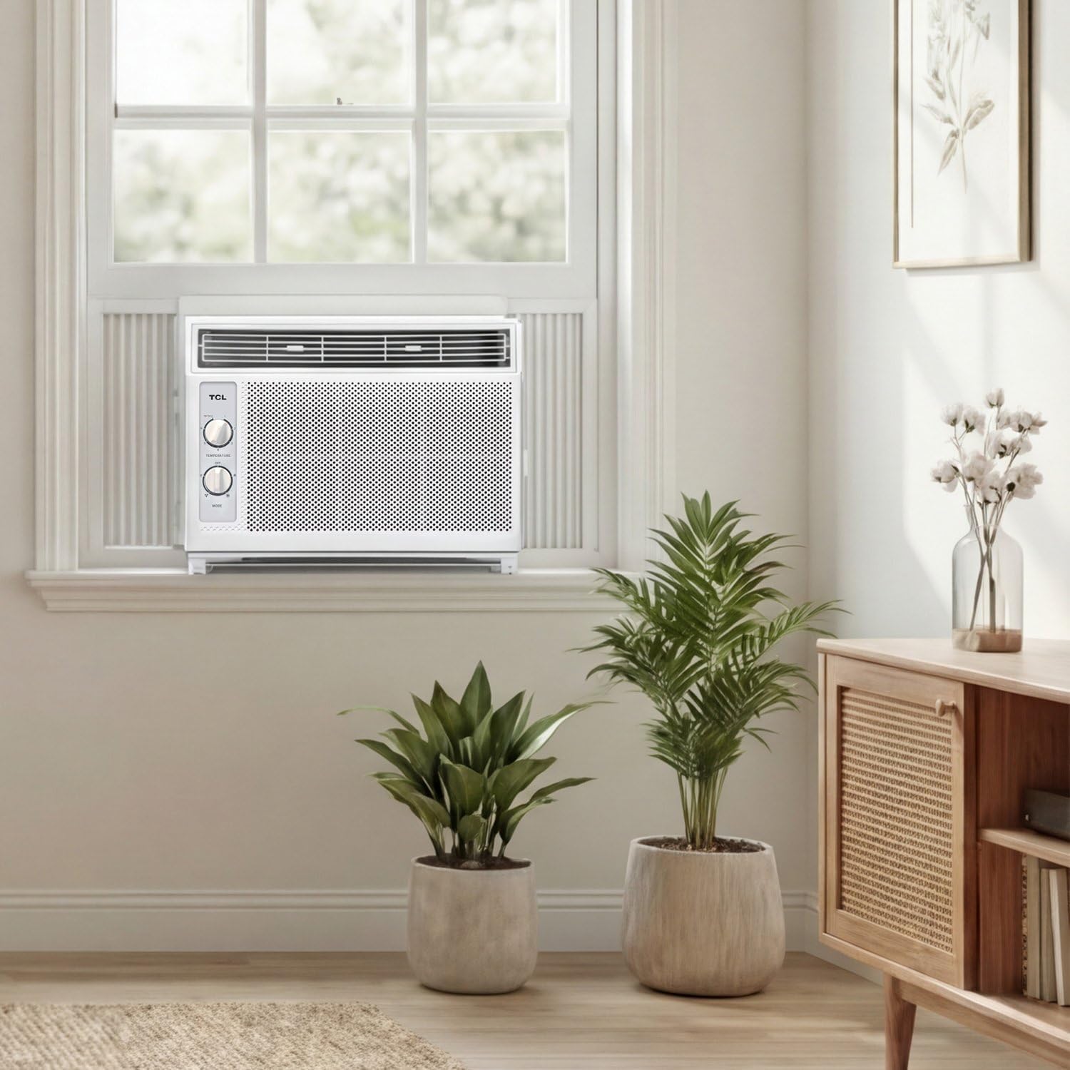 TCL 5000 BTU Window Air Conditioner, Compact Energy Efficient AC Unit with Fan & Reusable Filter for Bedroom, Living Room, Garage, Other Rooms Up To 150 Sq. Ft.