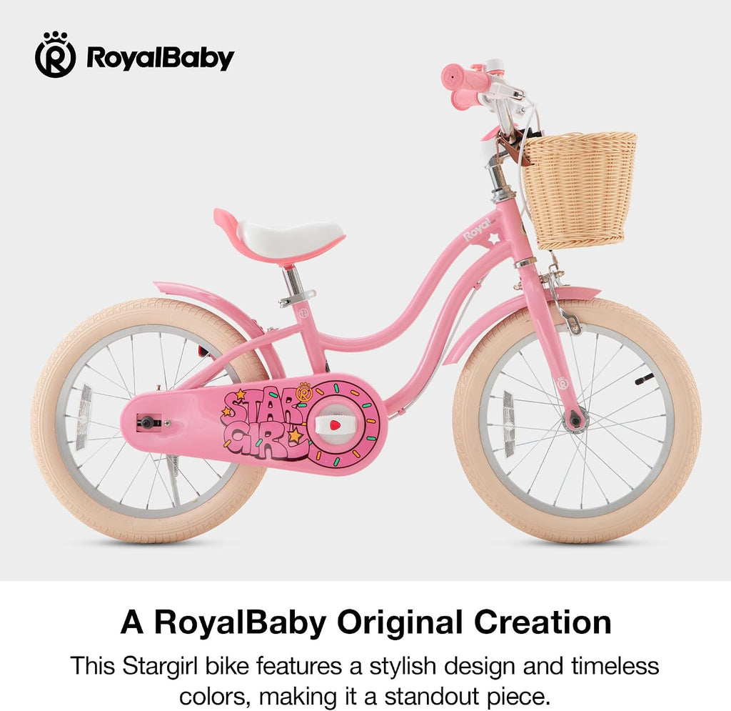 RoyalBaby Girls Bike, Stargirl EZ Kids Bike Balance and Pedal Bicycle with Basket and Dual Handbrake, 12 14 16 18 Inch Toddlers to Big Kids 3-8 Years, Multiple Colors