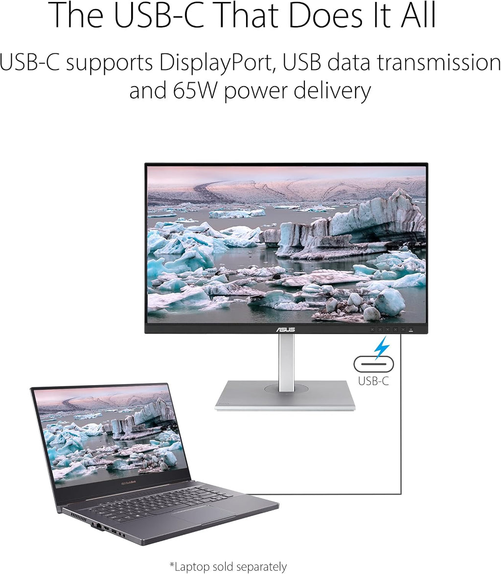 ASUS ProArt Display 27' Monitor PA278CV - WQHD (2560 x 1440), IPS, 100% sRGB, 100% Rec. 709, ΔE < 2, Calman Verified, USB Hub, USB-C, DisplayPort Daisy-Chaining, HDMI, Eye Care, Height Adjustable