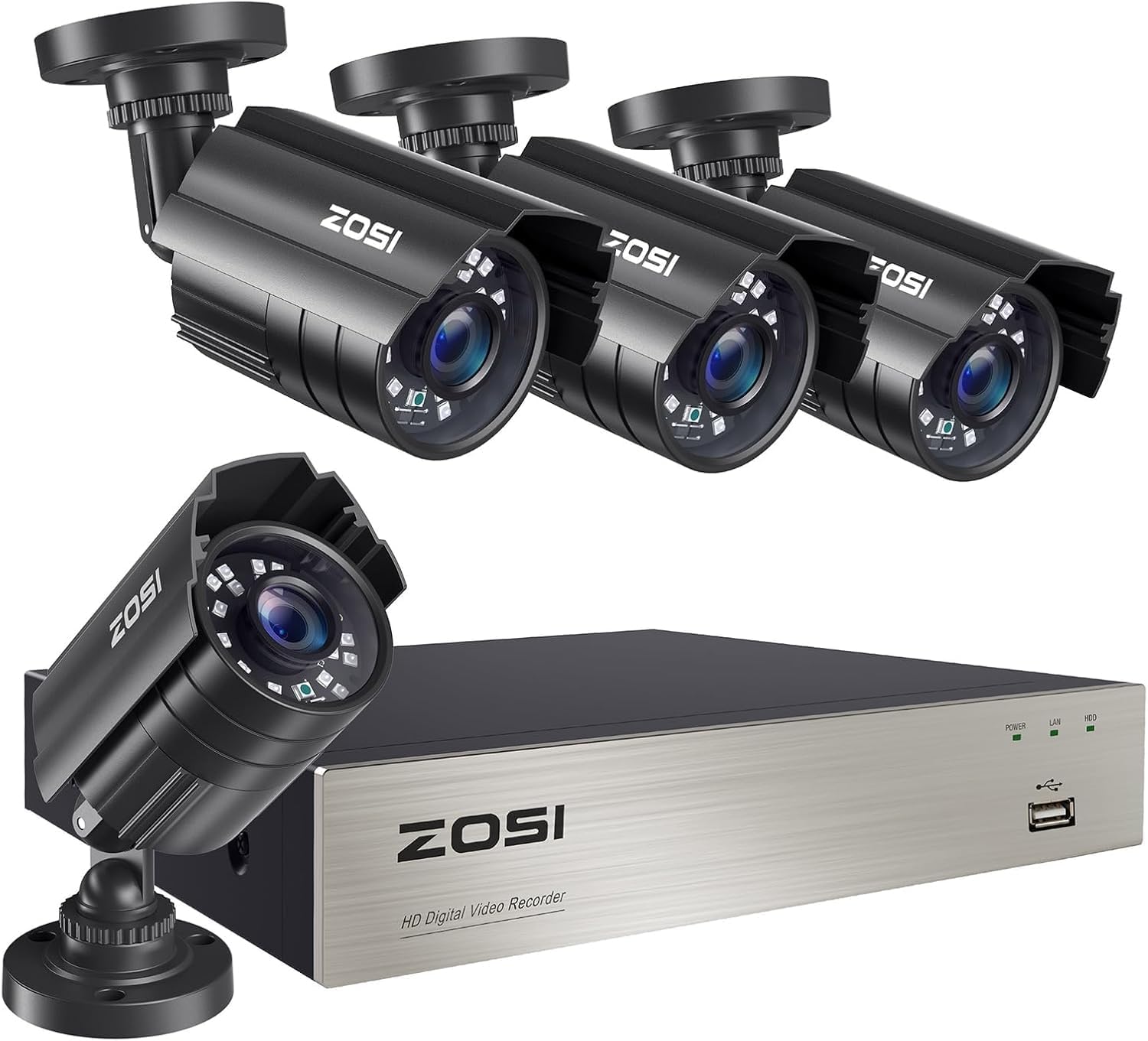 ZOSI 8CH 3K Lite Home Security Camera System Outdoor Indoor, AI Human/Vehicle Detection, Night Vision, 4pcs 1920TVL 1080P Metal CCTV Cameras, Remote Access, H.265+ 8 Channel Video DVR No Hard Drive
