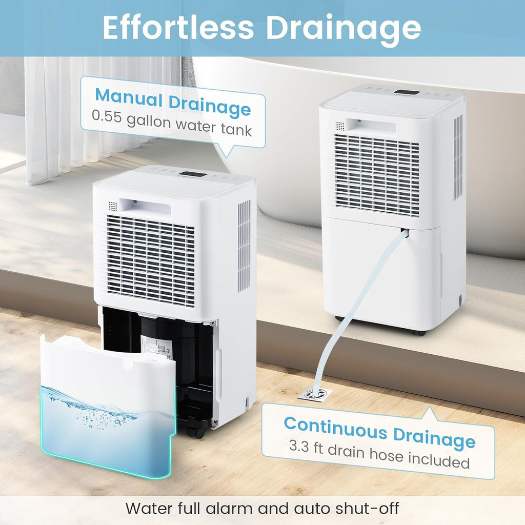 COSTWAY 32 Pints Dehumidifier for Home, 2000 Sq.Ft Portable Dehumidifier for Bedroom, Basement, Bathroom, 24H Timer, 3-Color Indicator, 3.3 FT Drain Hose, 4 Wheels