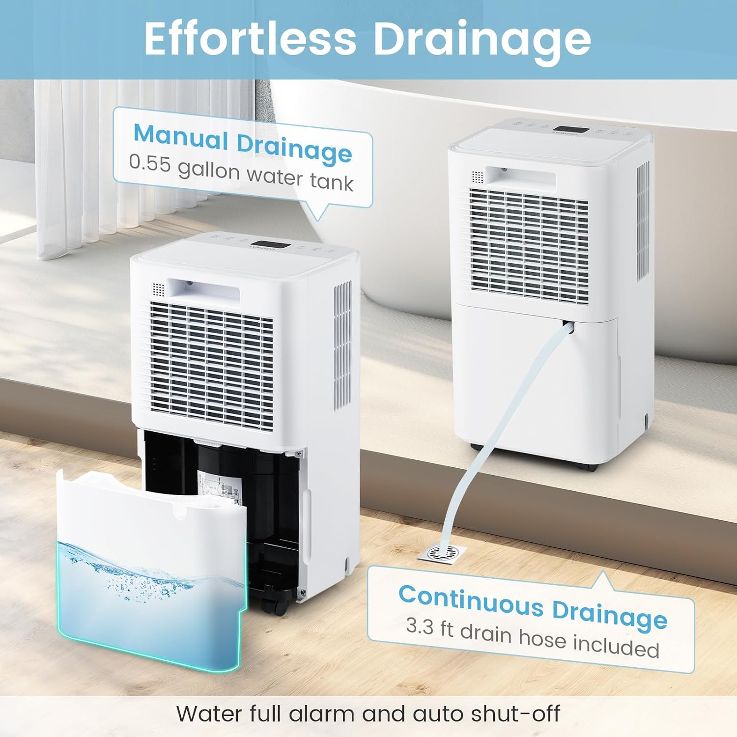 COSTWAY 32 Pints Dehumidifier for Home, 2000 Sq.Ft Portable Dehumidifier for Bedroom, Basement, Bathroom, 24H Timer, 3-Color Indicator, 3.3 FT Drain Hose, 4 Wheels