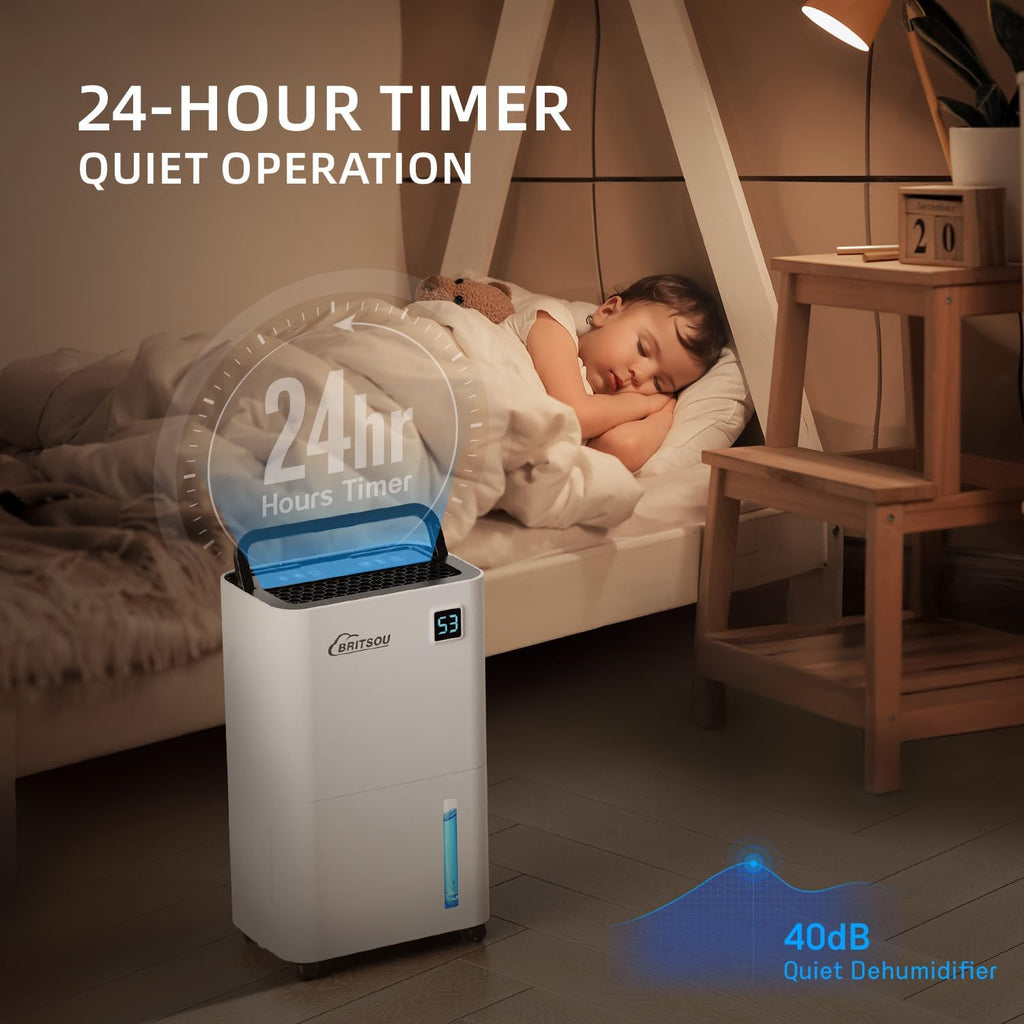 50 Pints Dehumidifier for Basement with Drain Hose - Quiet Smart Operation with 3 Modes, 24HR Timer - Ideal for Home Bedroom, Bathroom, Small to Large Rooms