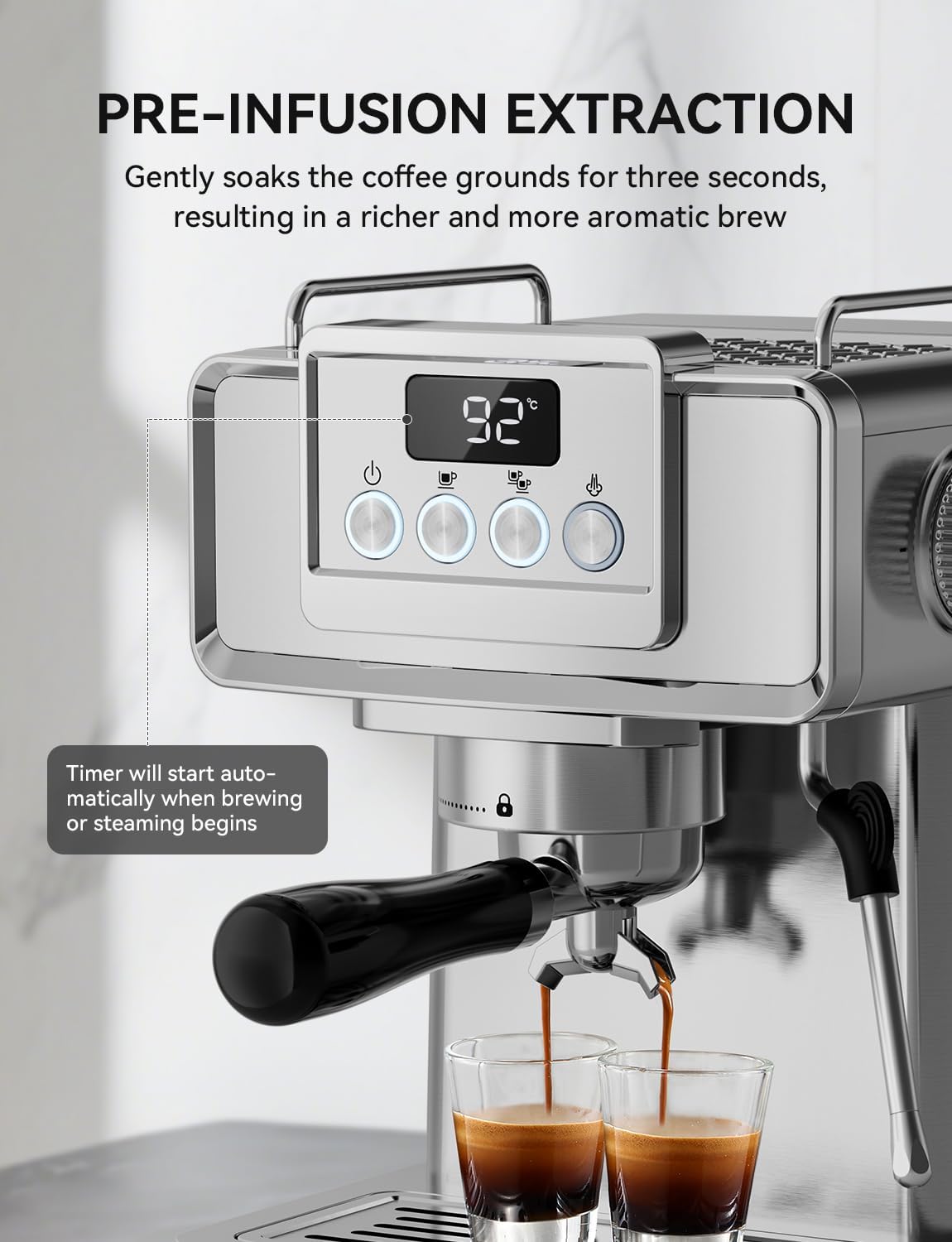 SUMSATY Espresso Machine 20 Bar, Stainless Steel Espresso Maker Professiona Coffee Maker with Power Steam & LED Display for Home Barista, Americano, Latte, Cappuccino Maker, 1.8L Water Tank