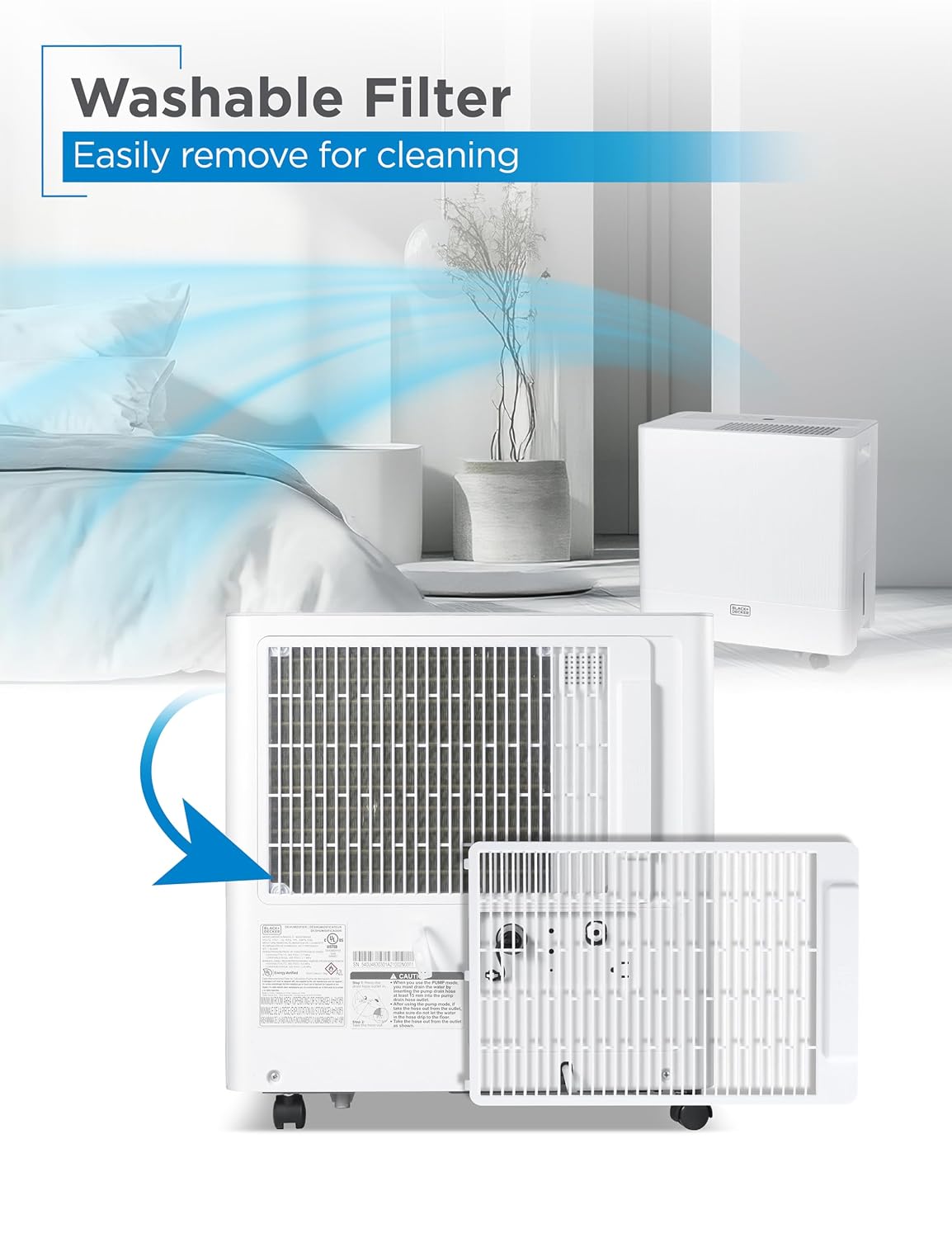 BLACK+DECKER Portable Dehumidifier, Extracts 36.39-Pint Per 24-Hours, Dehumidifier for Home up to 3000 Sq. Ft. Coverage, 10.56-Pint Bucket, Energy Star 6.0 Certified, BDM36WCDA, White