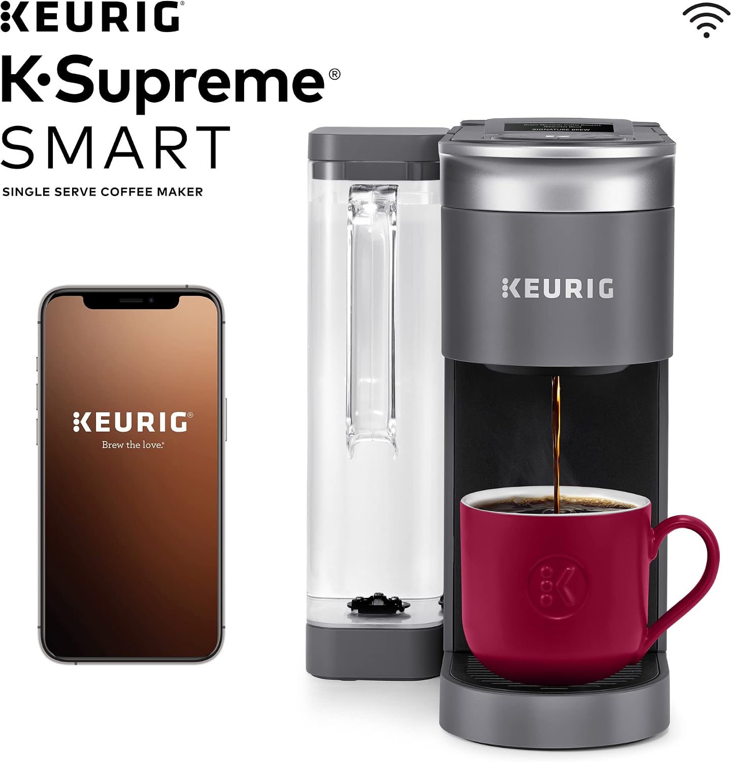 Keurig K-Elite Single-Serve K-Cup Pod Coffee Maker, Brushed Slate, 12 oz. Brew Size & K-Supreme SMART Coffee Maker, MultiStream Technology, Brews 6-12oz Cup Sizes, Gray