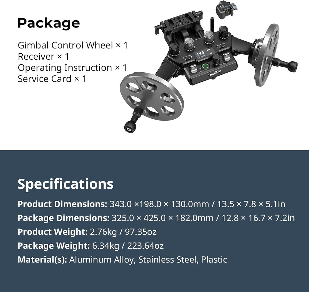 SmallRig Gimbal Control Wheels for DJI RS2 / RS 3 Pro/RS 4 / RS 4 Pro/RS 5 | Intuitive Control | Adjustable Damping | Dual Power Supply, for Heavy Duty Tripod - 4525