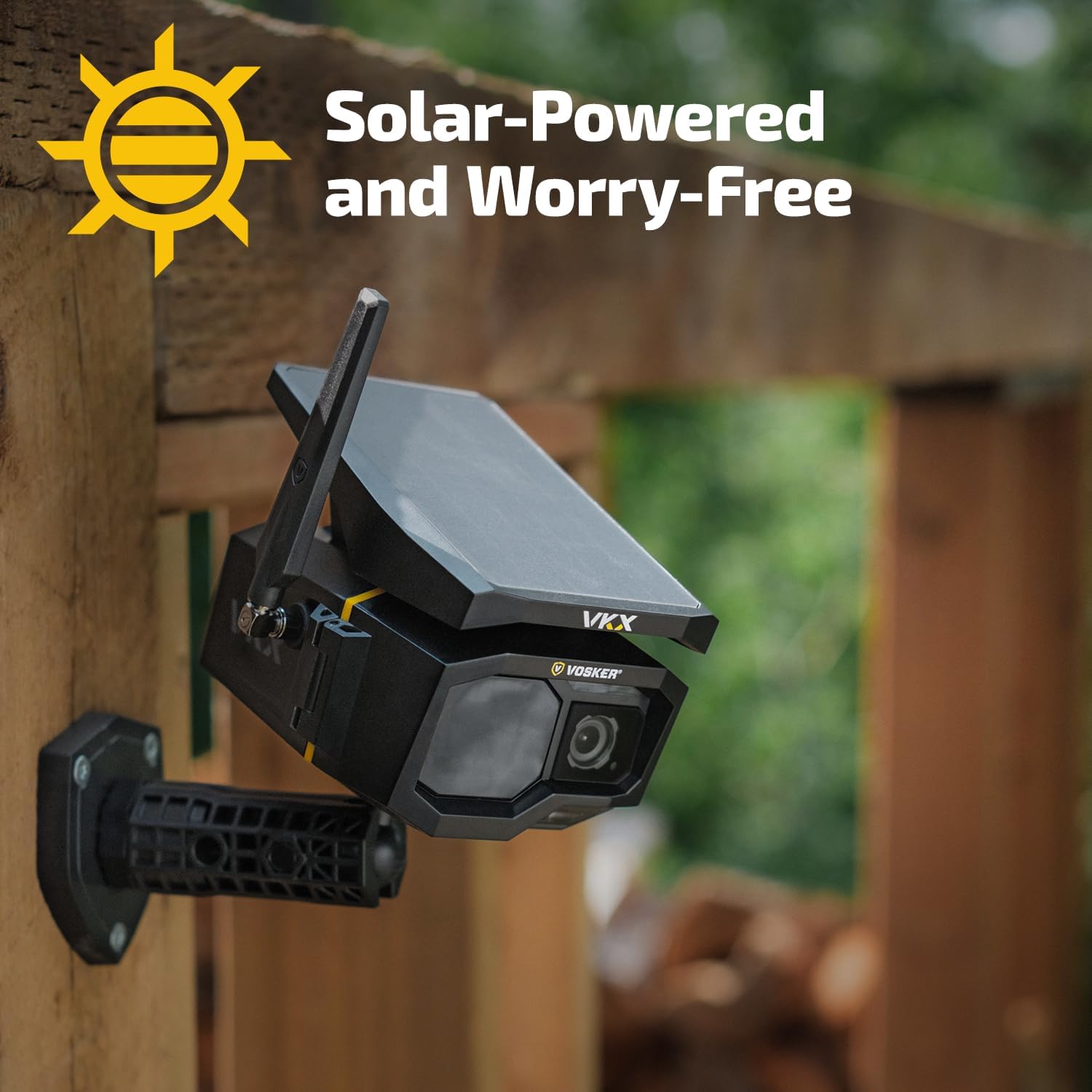 Vosker VKX Solar Powered 4G-LTE Outdoor Cellular Security Camera - No WiFi Needed, Motion Activated, Night Vision, SIM Card Included, On-Demand Mode - 15s Video Clips, IP65 Weather-Resistant