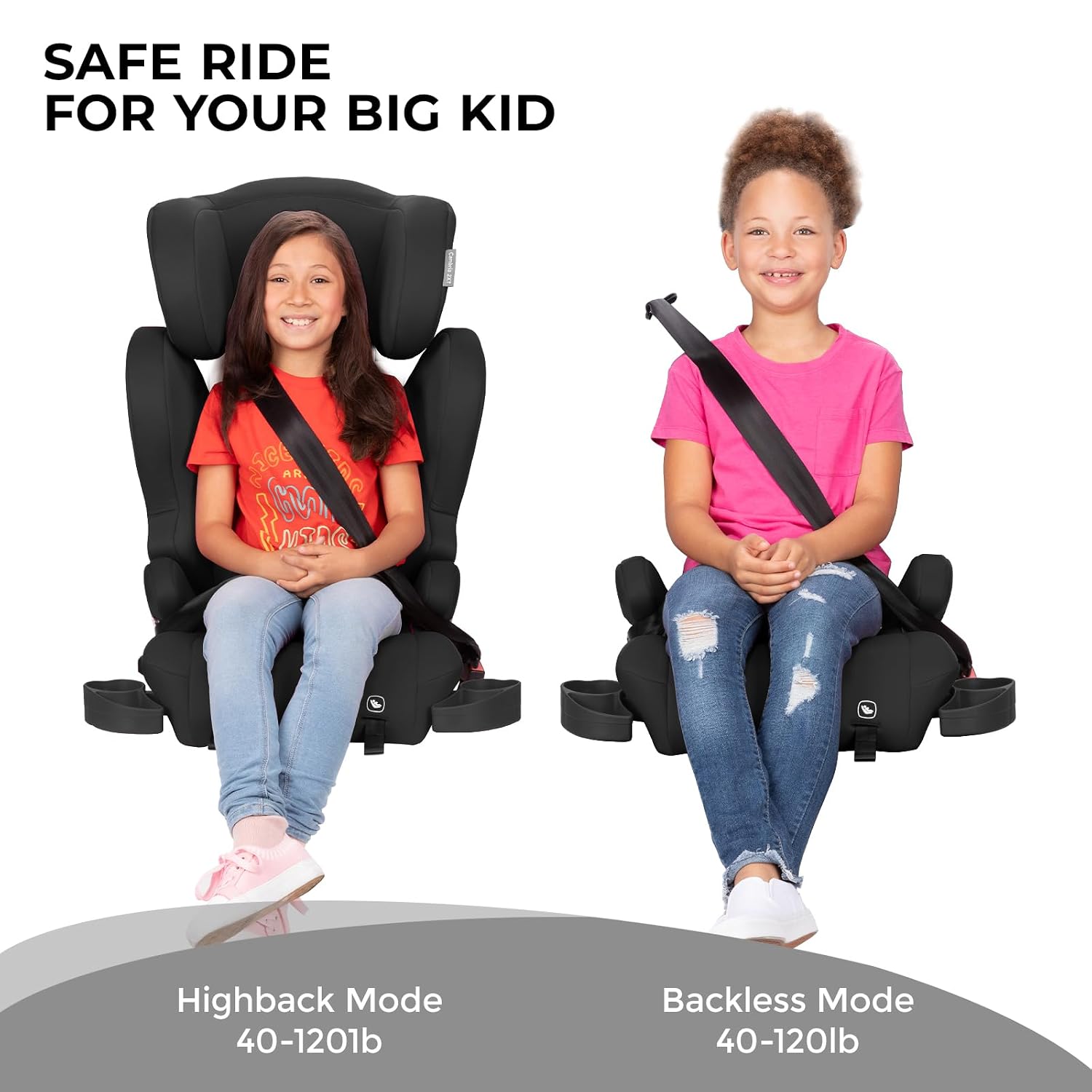 Diono Cambria LE, 2-in-1 Belt Positioning Booster Seat,Backless and High-Back Booster seat for Children from 40—120 lb,17' Wide,6 Headrest Positions,Lightweight with Latch,Black